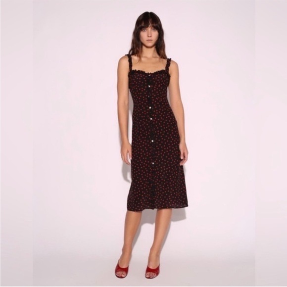 Realisation Par Dresses & Skirts - Realisation Par Juliet Silk Ruffle Button Midi Dress in Italia Spot size XS